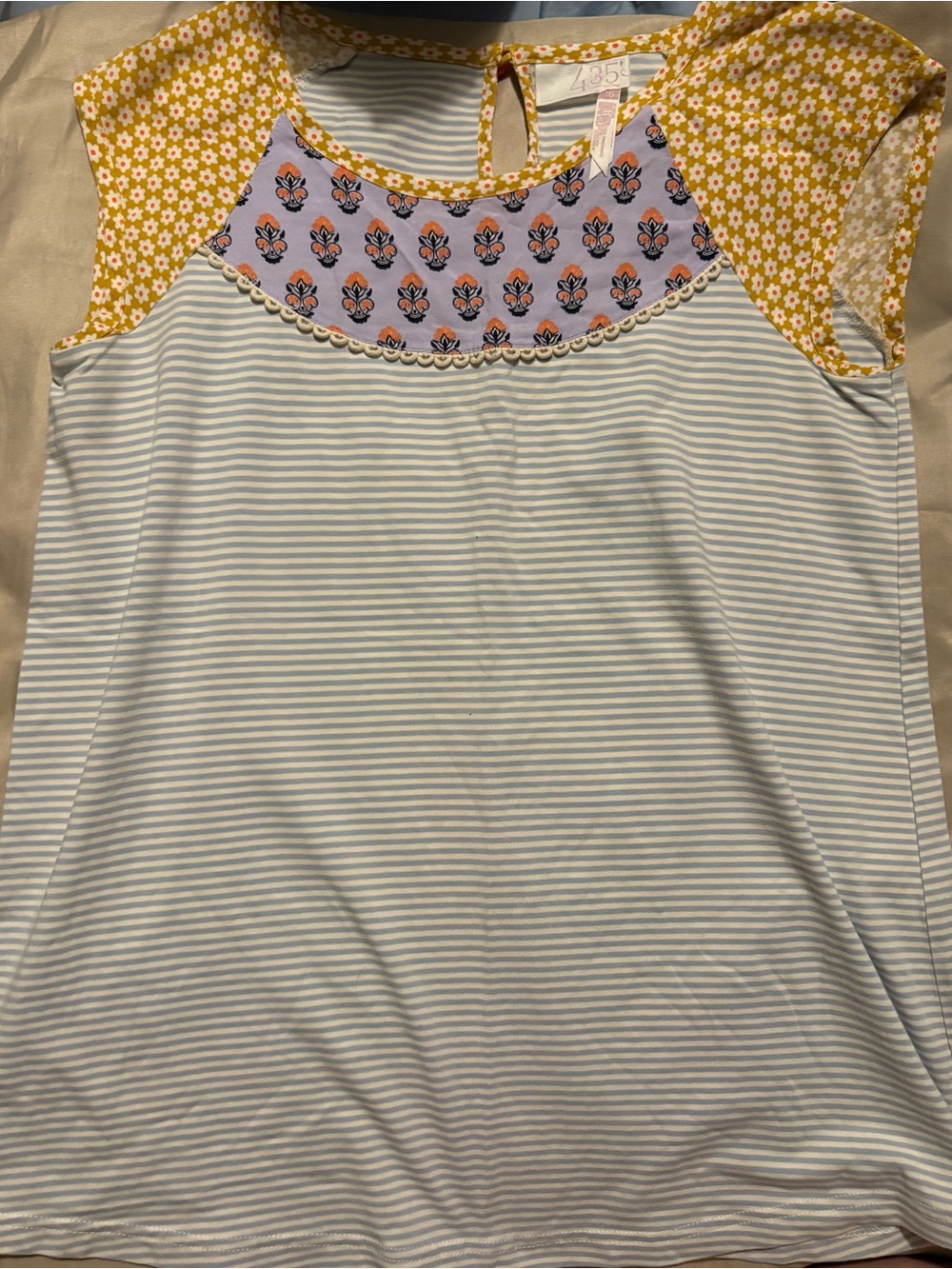Matilda Jane Blue & White Striped Tank with Yellow Floral Cap Sleeves